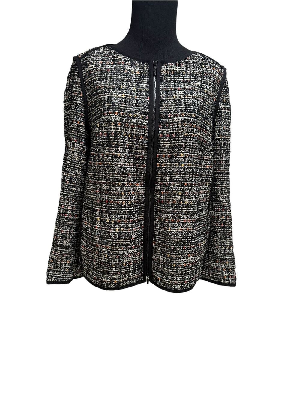 Lafayette 148 NY Lined Women’s Black Tweed Long Sleeve Full Zip Jacket Size M